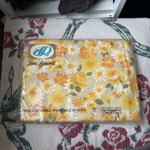 Vtg NOS 1970’s Lady Pepperell Twin Fitted Sheet Yellow and Orange Flowers